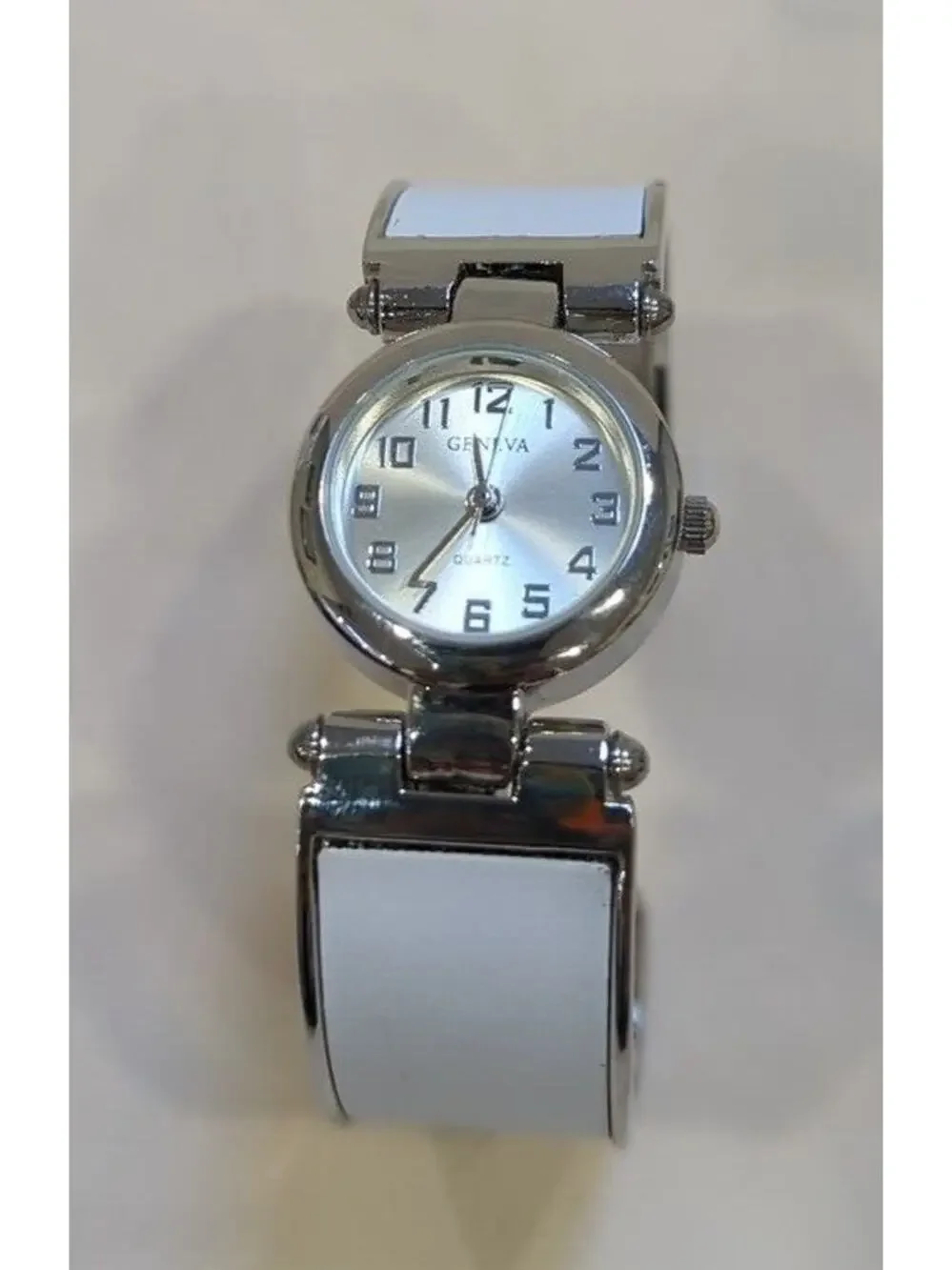 Geneva Women's Silver Toned White Cuff Band‎ Analog Watch